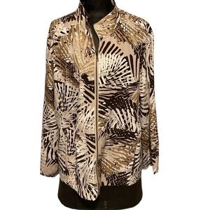 NWOT Chico’s Lightweight Palm Frond Zip Up Jacket with Pockets & Gold Detail